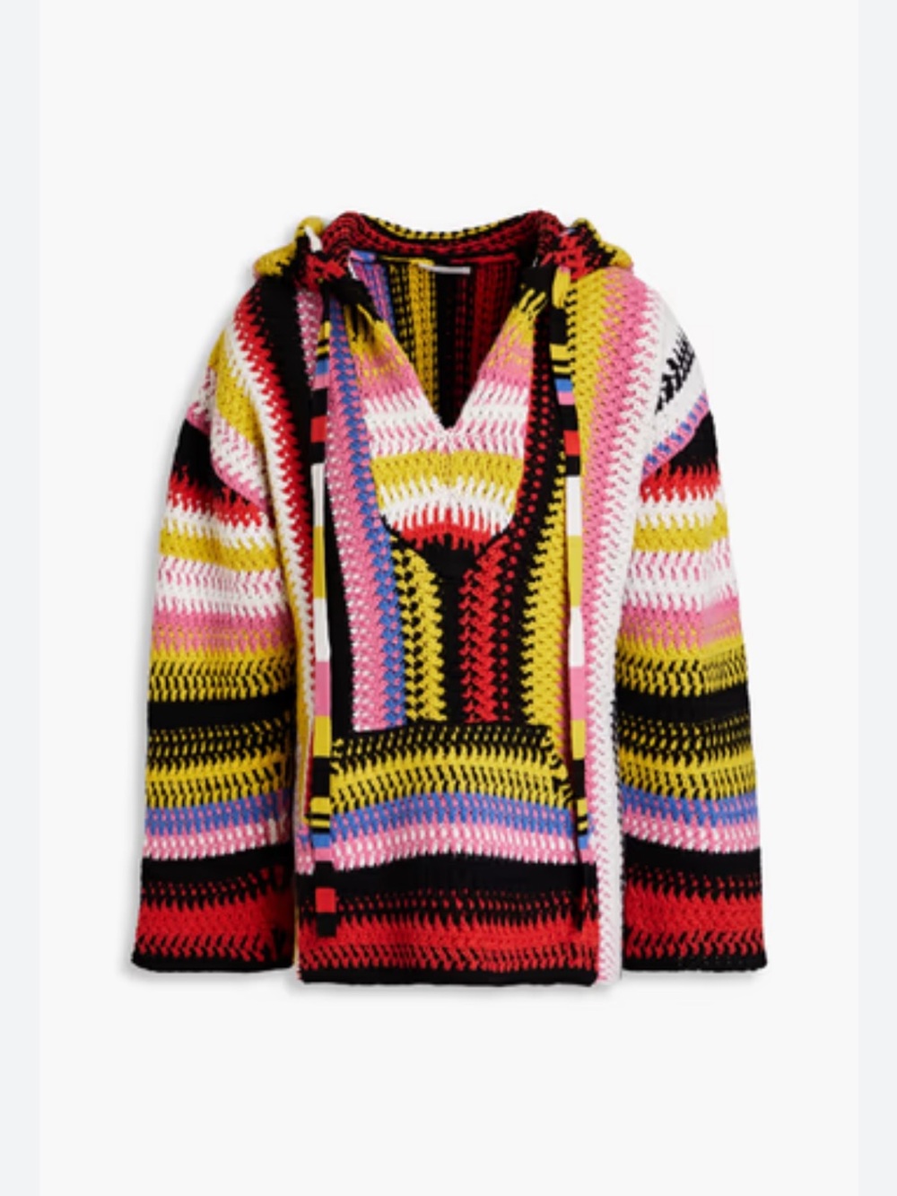 Chloe Striped Macramé Cashmere And Wool-Blend Colorful Hoodie Sweater $2,395